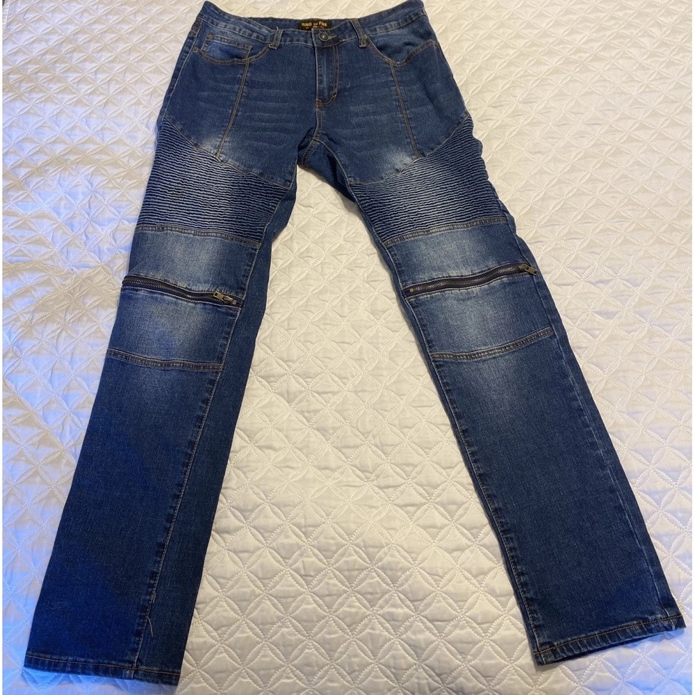 RING OF FIRE Slim Moto Jeans Men's W 34 L 32 Blue Denim Pants Skinny